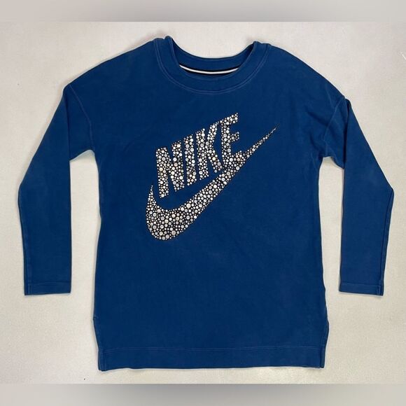 Nike Rally Fleece Swoosh Logo Sweatshirt Women Small Blue 805247 423 - Picture 1 of 7